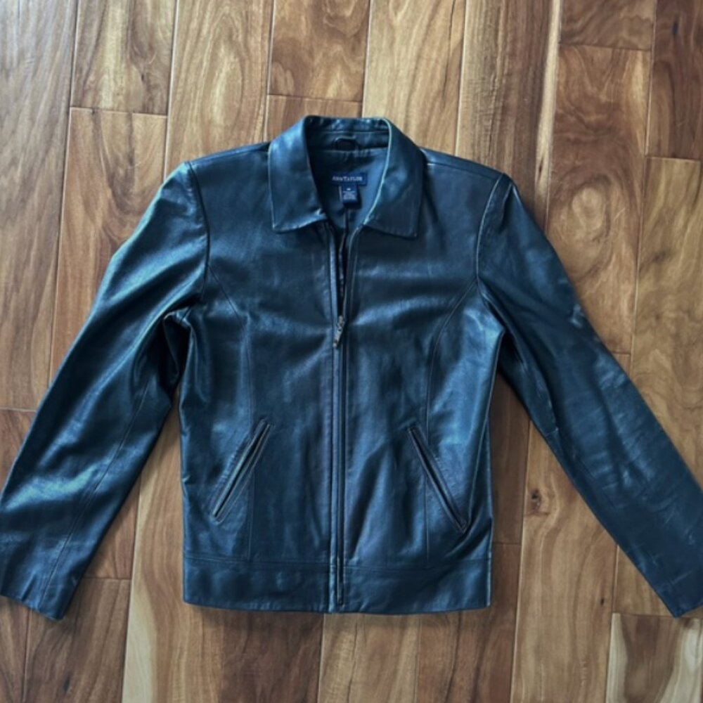 Ann Taylor Black 100% Genuine Leather Jacket size XS